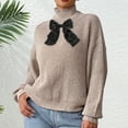 thumbnail image 4 of Htigea Fall Sweaters for Women Cute Bow High Neck Sweater Casual Long Sleeve Pullover Cozy Work & Home Tops Beige S, 4 of 8