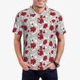 thumbnail image 3 of Balery Leaves And Anemone Flowers In Red Grey Printed Men’s Short Sleeve Polo Shirt, Midweight Men's Shirt,Golf Polo shirts -Small, 3 of 8