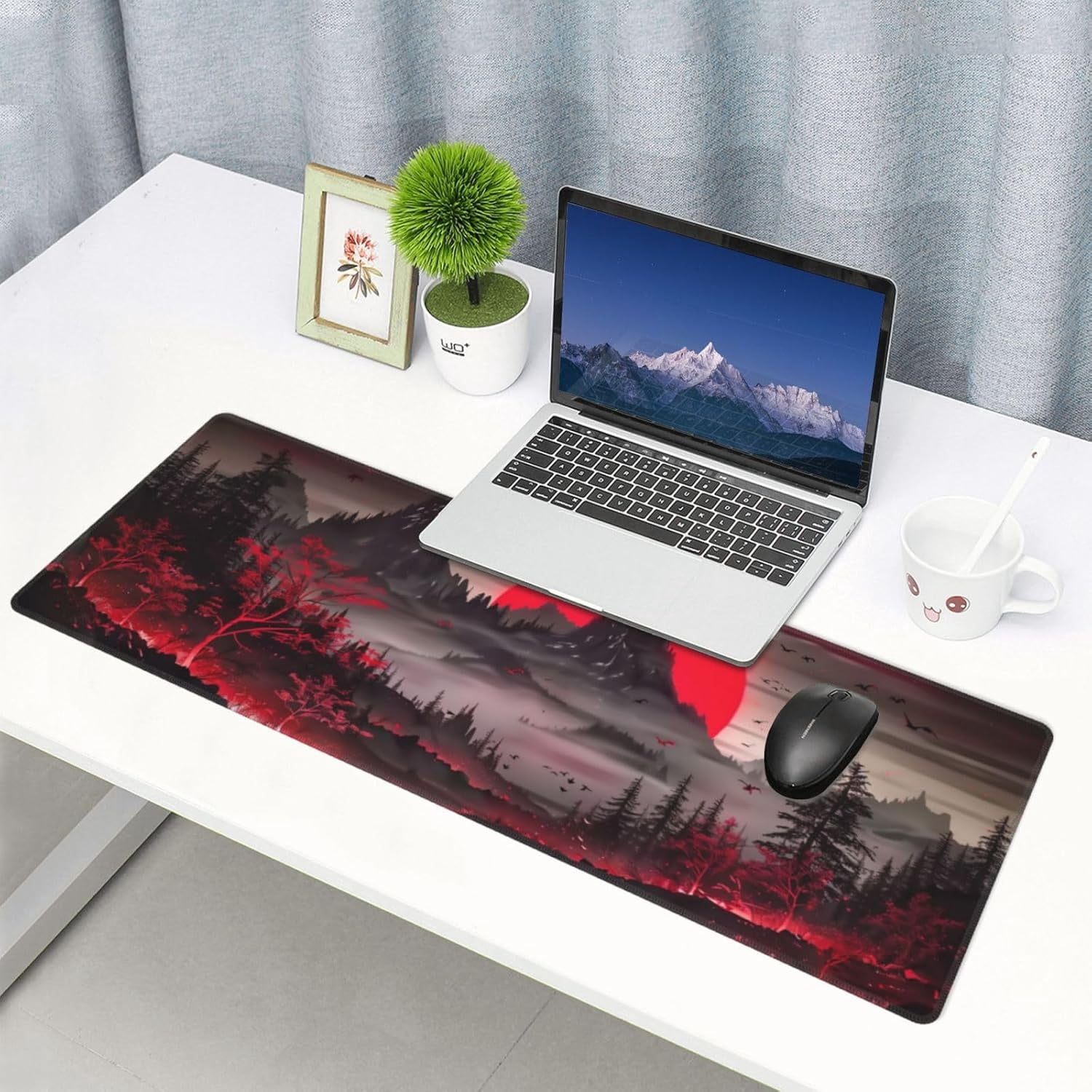 PrimeCook Shop Extended Gaming Mouse Pad, Large Desk Mat XL Anime Mouse Pad Waterproof with Stitched Edges, Non-Slip Desktop Pad for Home and Office, Level Up Your 31.5x11.8 Inch (Darkness Red Moon2)