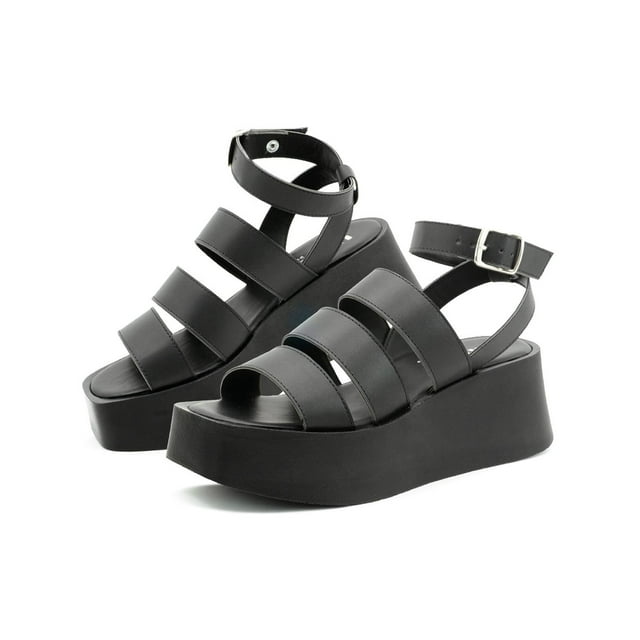 Sandalia Unica Con Plataforma Dama Ajuste Hebilla 24-26 Negro 26