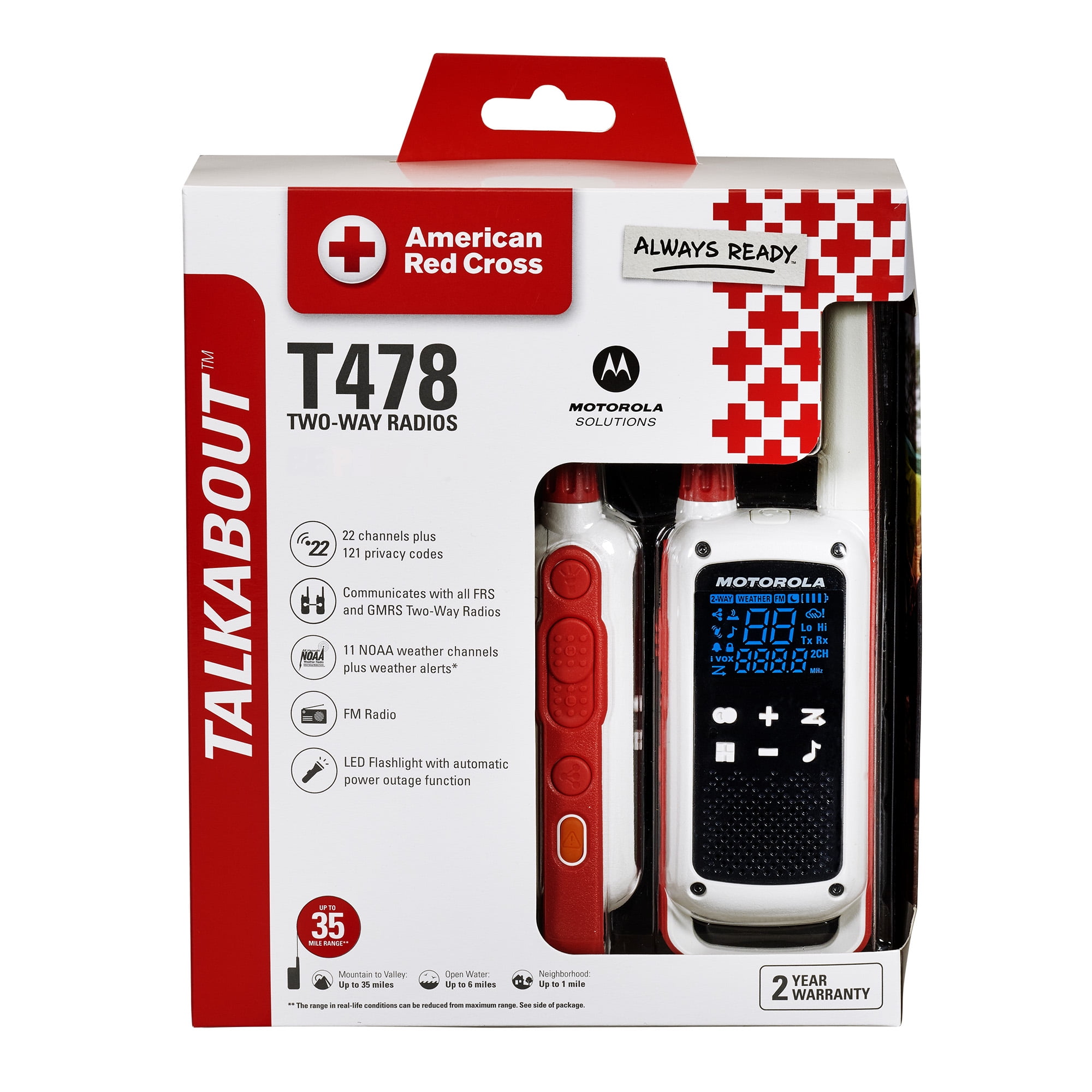 Motorola Talkabout T478 Emergency Walkie Talkie 22 Channel NOAA Weather Alert with Flashlight