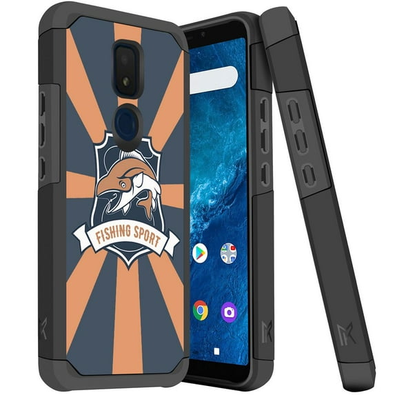 ANJ+ Slim Dual Layer Hybrid Shockproof Case + Tempered Glass Cover for Cricket Icon 3, Splendor, AT&T Motivate 2 - Fishing Sport