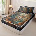 thumbnail image 2 of Castle Fairy Maple Leaves Deer Zipper Twin Size Comforter Sets with Fitted Sheet and 2 Pillowcases,Autumn Jungle Wildlife Zipper Bedding Set,Rust Brown Cream,Black Reversible,4-Piece, 2 of 6