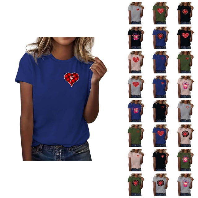 T-shirt Femme Saint-Valentin 2026 Manches Courtes Col Rond Graphique Cœur d'Amour