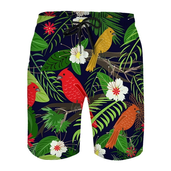 Men's Beach Shorts Hawaiian Tropical Hibiscus Flower Leaves Of Palm Tree Quick Dry With Mesh Lining and Pockets 3XL