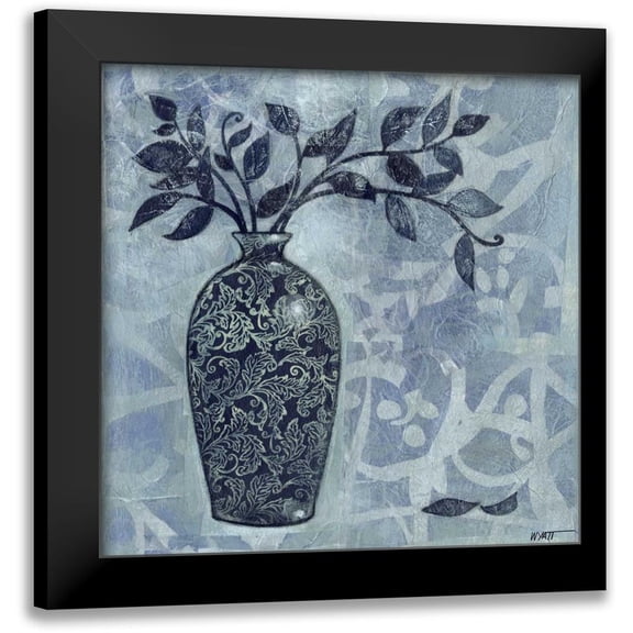Wyatt Jr., Norman 12x12 Black Modern Framed Museum Art Print Titled - Ornate Vase with Indigo Leaves II