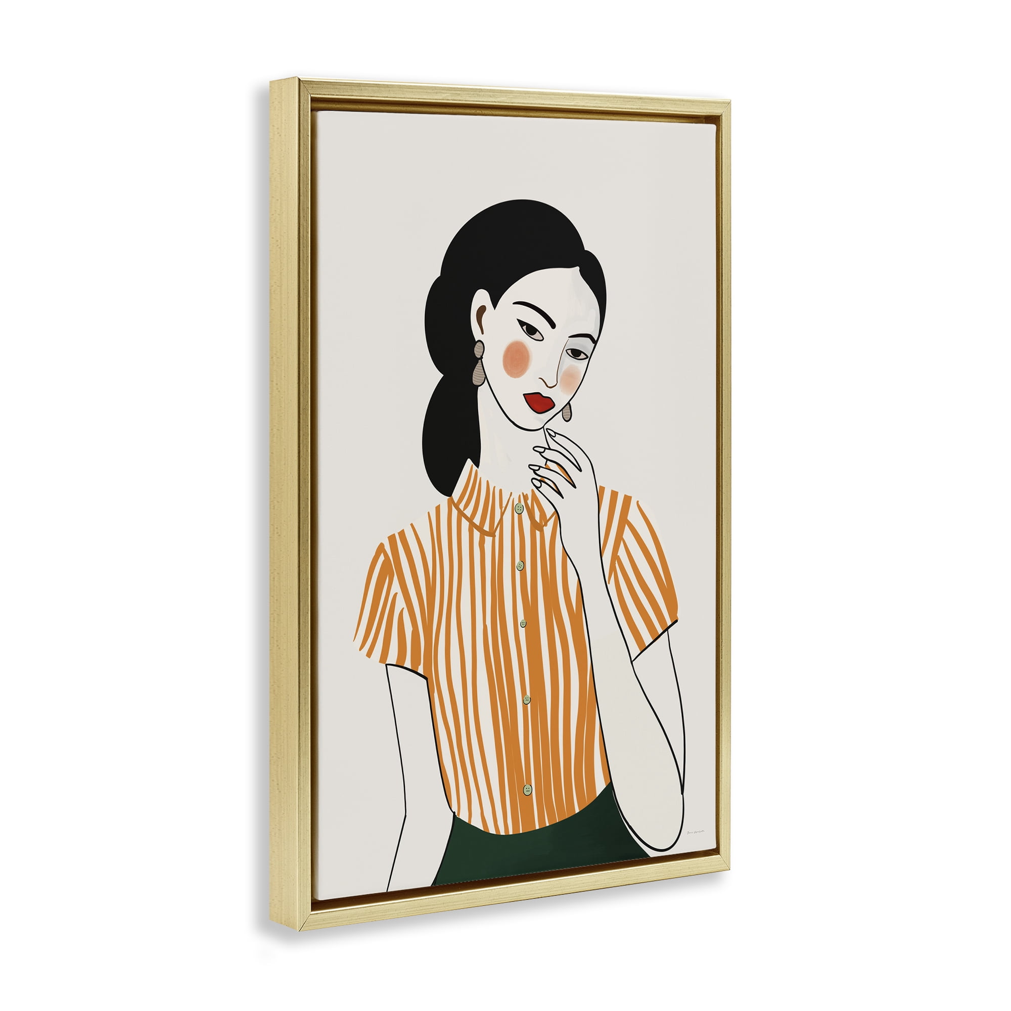 Stupell Industries Woman in Orange Blouse Gold Framed Floater Canvas Wall Art, design by Omar Escalante