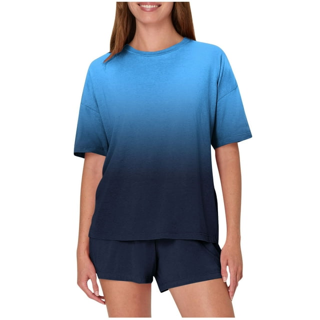 HomeGardon Shorts Ensemble de Pyjama pour Femme à Été Liquidation,Ensembles de Tenue de Détente Été,Décontracté Ample Imprimé Col Rond Manches Courtes Shorts Ensemble de Pyjama,Ensemble d'Intérieur pour Femme, P-TTG