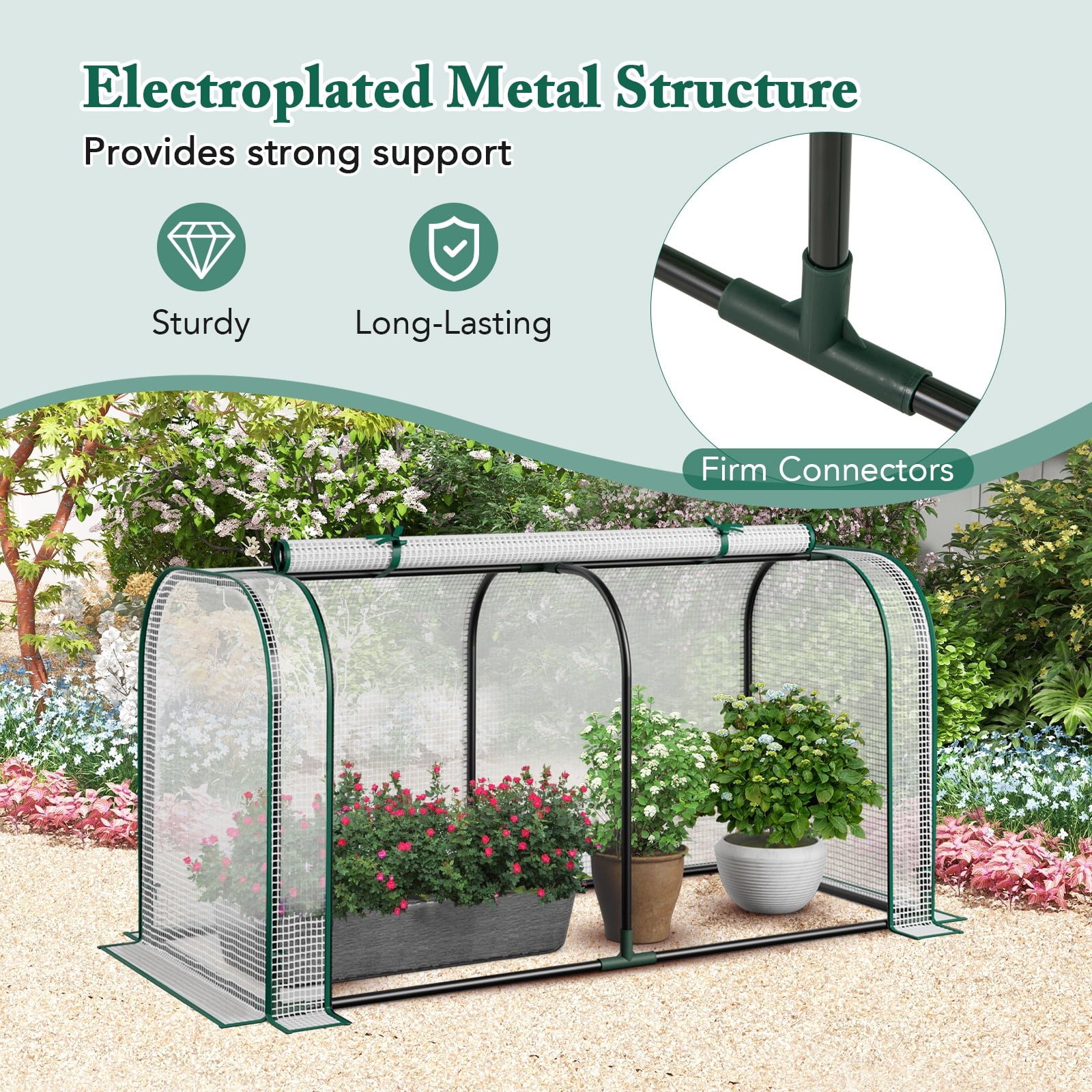 Patiojoy Portable Mini Greenhouse 47" x 22" x 24" Outdoor Green House with Roll-Up Door White