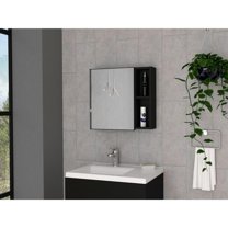 DEPOT E-SHOP Kazan Medicine Cabinet, Mirror, One-Door Cabinet, Two External Shelves, Three Internal Shelves-Black, For Living Room