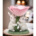 thumbnail image 2 of Ceramic Easter Bunny Rabbits Pink Flower Candle Holder 4.5", 2 of 3