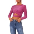 thumbnail image 1 of INSPIRE CHIC Haut Pailleté pour Femme Torsadé Ajusté à Manches Longues Découpé Court de Fête Scintillant TP Rose Vif, 1 of 6