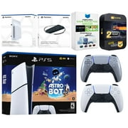 Sony PlayStation 5 Astro Bot Slim Digital Bundle with Disc Drive, Extra Controller, Vertical Stand, MightySkins Game Collection Services and 2 Year Extended Warranty - Sterling Silver
