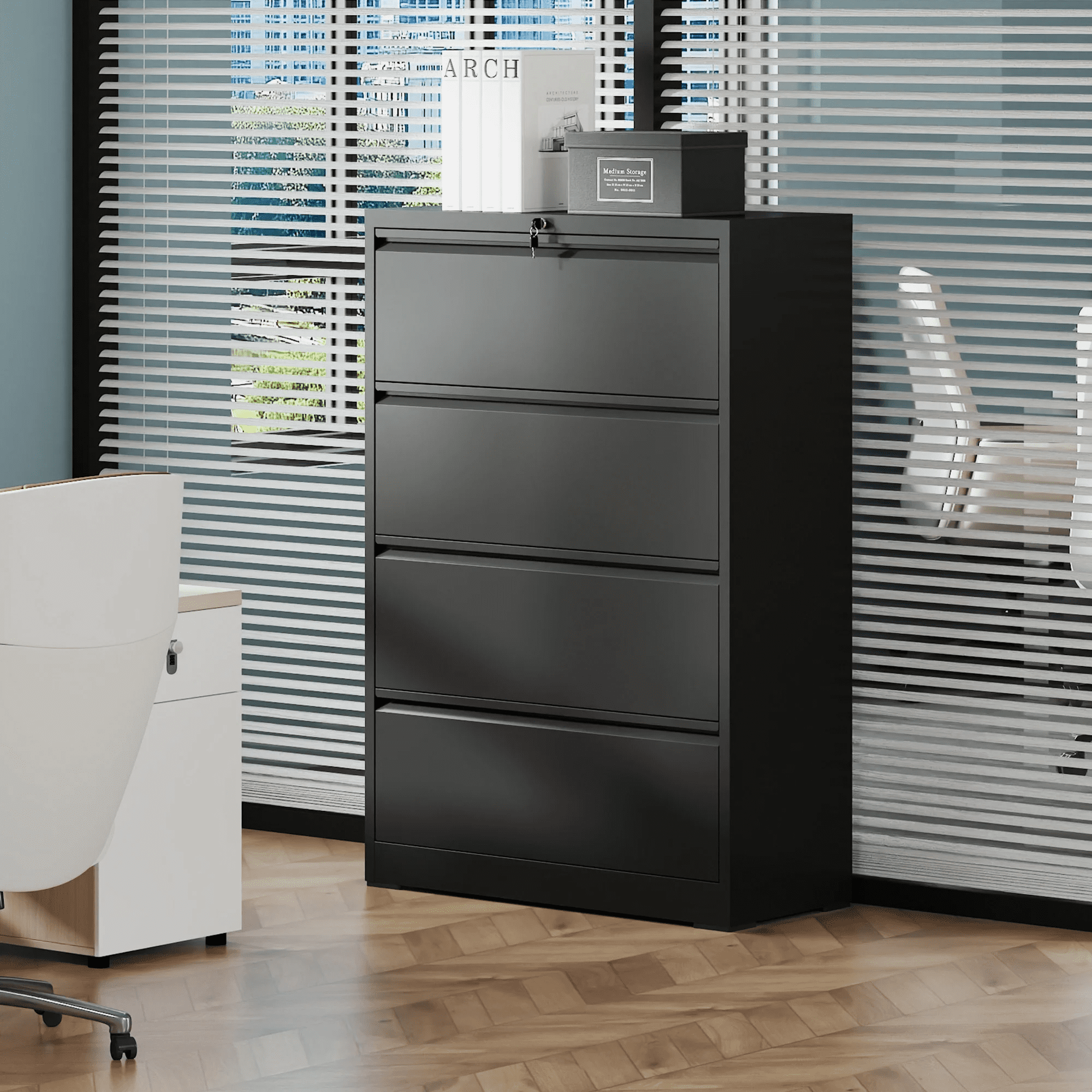 4 Drawer Lateral File Cabinet, Heavy Duty Metal Filing Cabinet, 35.4" Wide Locking File Cabinet for Home Office, Space-Saving Vertical Storage with Anti-Tip Interlock, for Letter/Legal/A4 Files