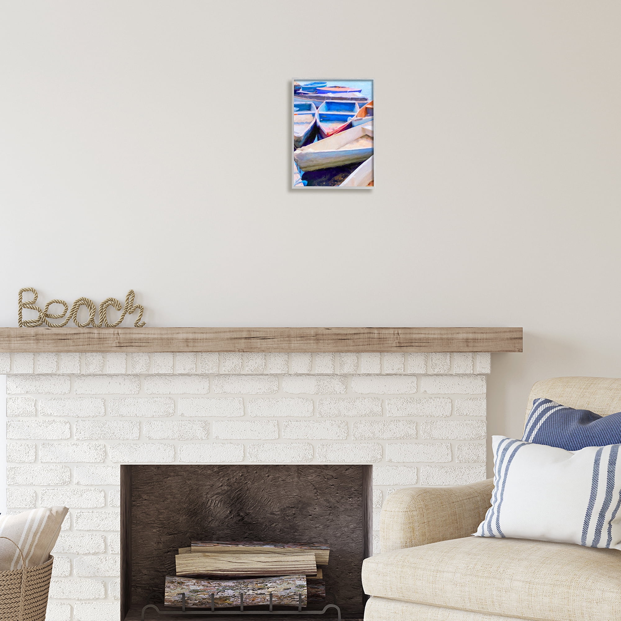 Stupell Industries Rowboats at Dock Painting Transportation Painting Gray Framed Art Print Wall Art, 11 x 14