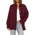 thumbnail image 3 of Women'S Fall Casual Long Sleeve Button Down Loose Light-Weight Shacket Shirt Jacket Coat with Pockets Wine Red M, 3 of 7