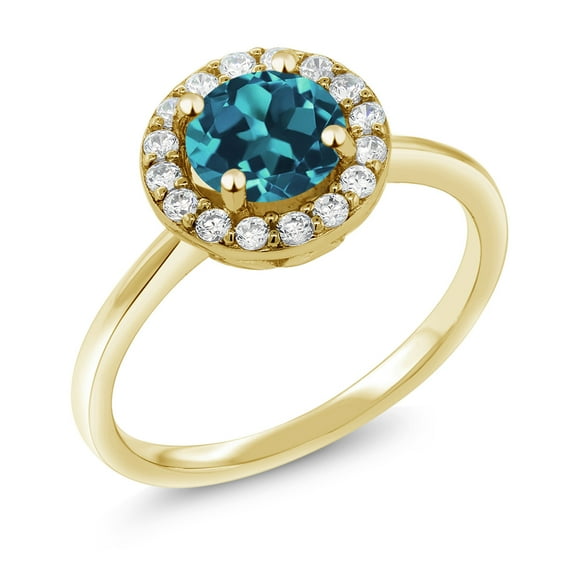 Gem Stone King 18K Yellow Gold Plated Silver Engagement Ring Topaz and Moissanite (1.94 Cttw) (Size 7)