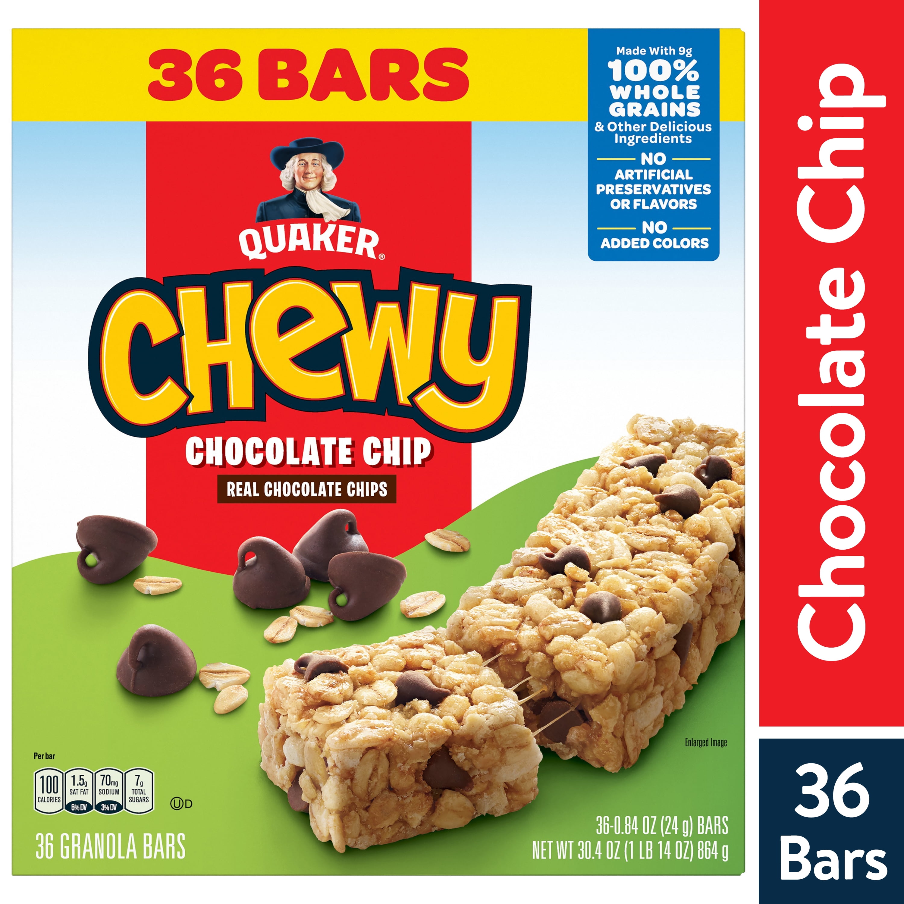 Quaker Chewy Granola Bars, Chocolate Chip, 36 Pack