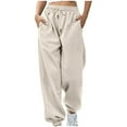 thumbnail image 2 of CLOISE Women Sweatpants Baggy Joggers Casual Petite High Waisted Elastic Bottom Pants Khaki Y2k Elastic Waist Drawstring Solid Sweatpants with Pockets Trendy Fall Long Pants XL, 2 of 9