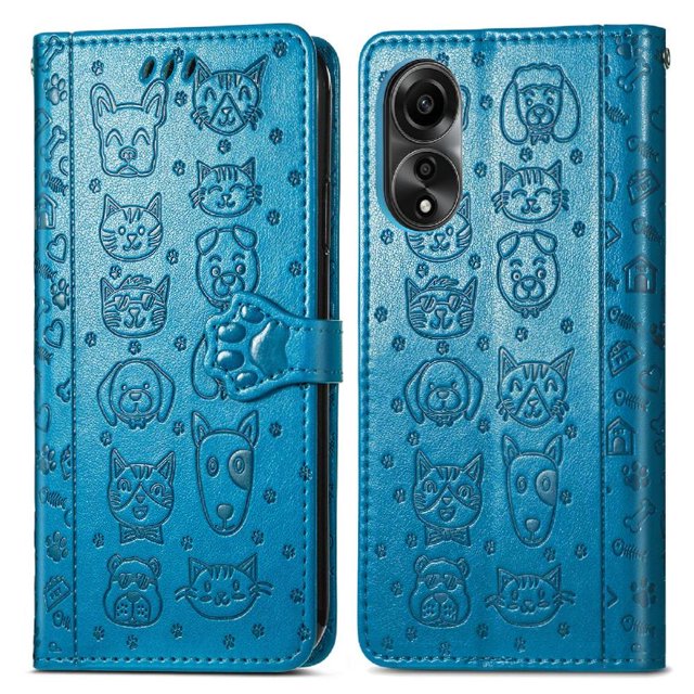 Funda Cartera FOXDOCK para OPPO A78 4G , Flip PU con Relieve de Gatos y Perros, Tarjetero y Soporte