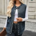 thumbnail image 4 of Ladies Denim Jackets Sleeveless Vest Trendy Button Down Jean Jacket Casual Solid Loose Cotton Waistcoat Gilet with Pockets 2025 Fashion and Versatile Clothes, 4 of 7