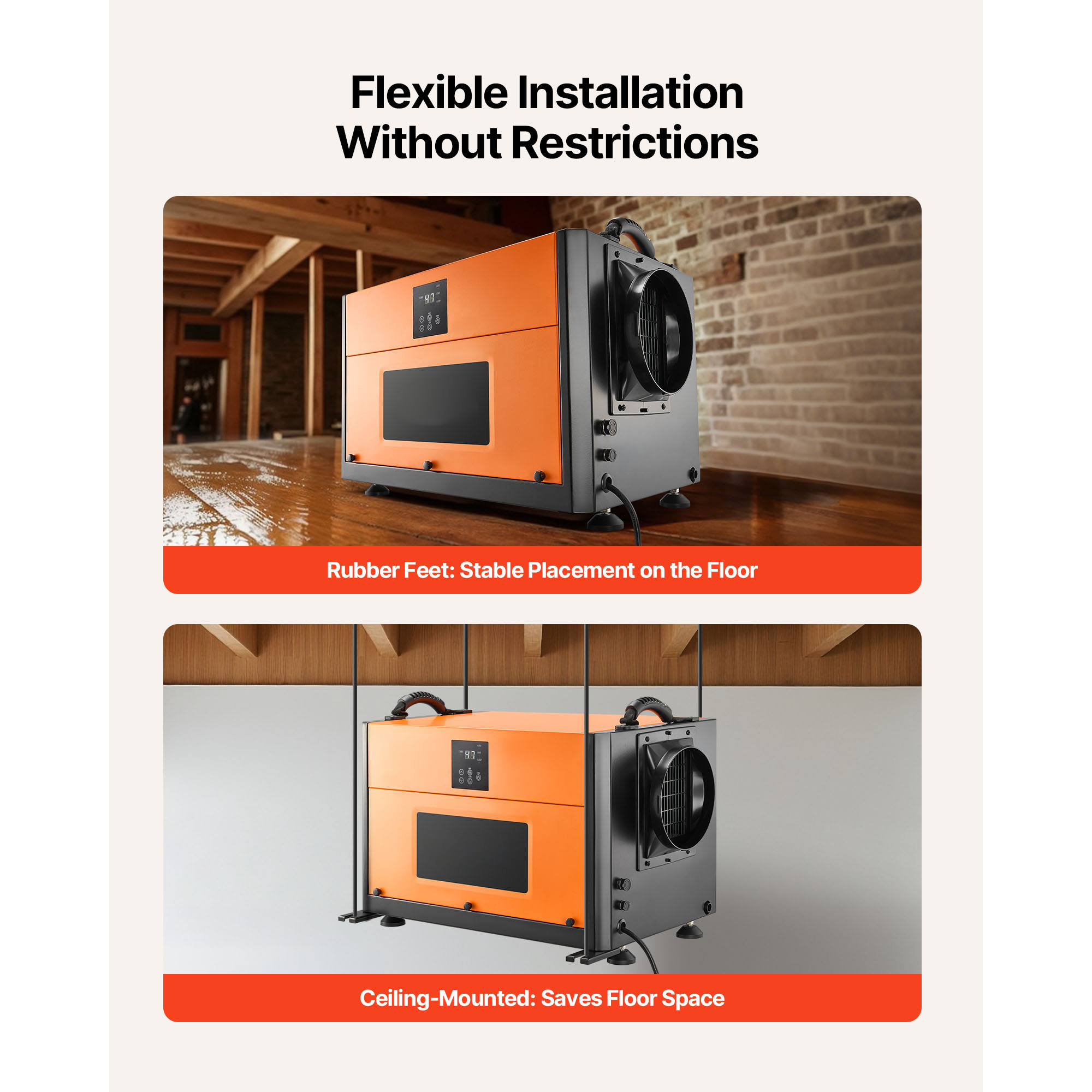 KFFKFF 156 Pints Commercial Dehumidifier with Drain Hose, Portable Industrial Dehumidifier for Basements and Storage Rooms, Auto Defrost and Continuous Drainage, Durable Steel Construction