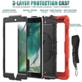 thumbnail image 4 of Case for iPad 6th / 5th Gen (2018 2017) / iPad Air 2 / iPad Pro 9.7 inch with Screen Protector, 360 Degree Rotating Kickstand Hand Strap Shockproof Cover with Shoulder Strap, Red, 4 of 7