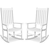 Gymax 2PCS Wood Rocking Chair Porch Rocker High Back Garden Seat Indoor Outdoor White