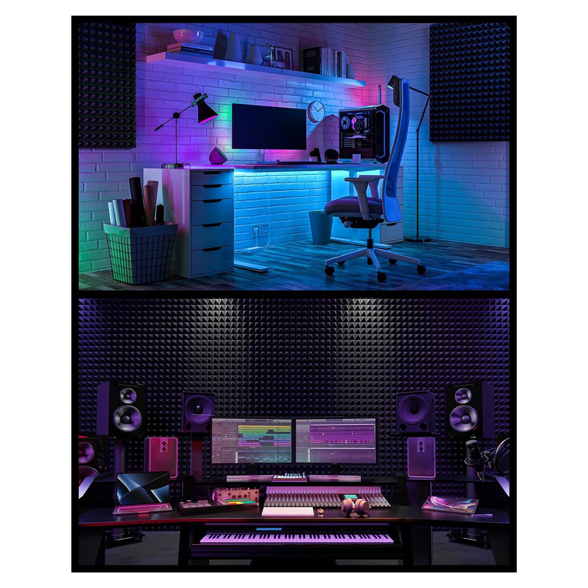 24 Pack Self-Adhesive Sound Proof Foam Panels 2Inch X 12Inch X 12Inch Acoustic Panels, for Home Studio Office