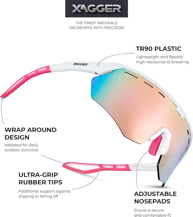 Xagger Sport Shield Sunglasses for Men Women Cycling Running Baseball UV400 Sun Glasses Wrap Around TR90 Frame