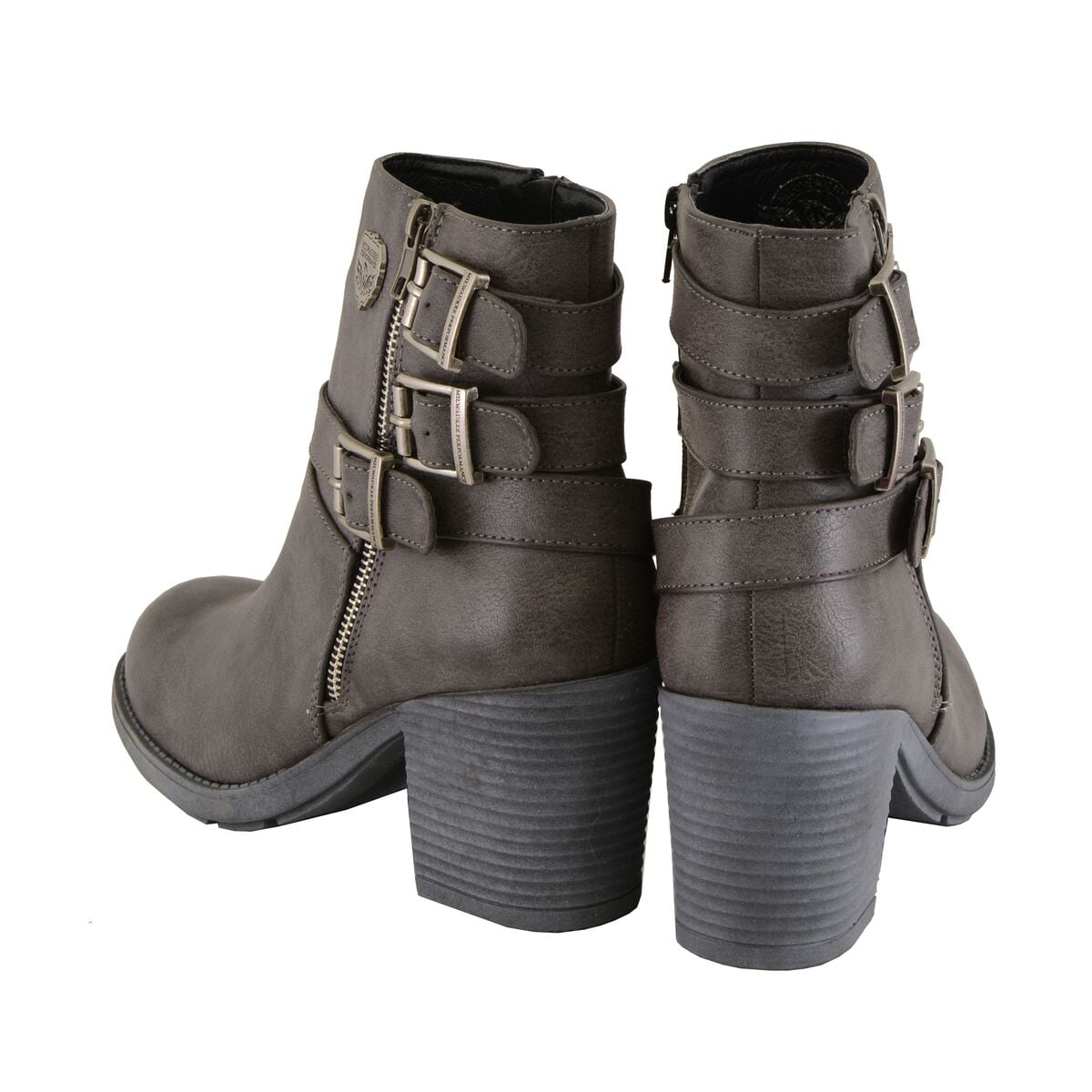 Black 10-10 Milwaukee Leather Womens Black Triple Buckle Side Zipper Boots with Platform Heel 