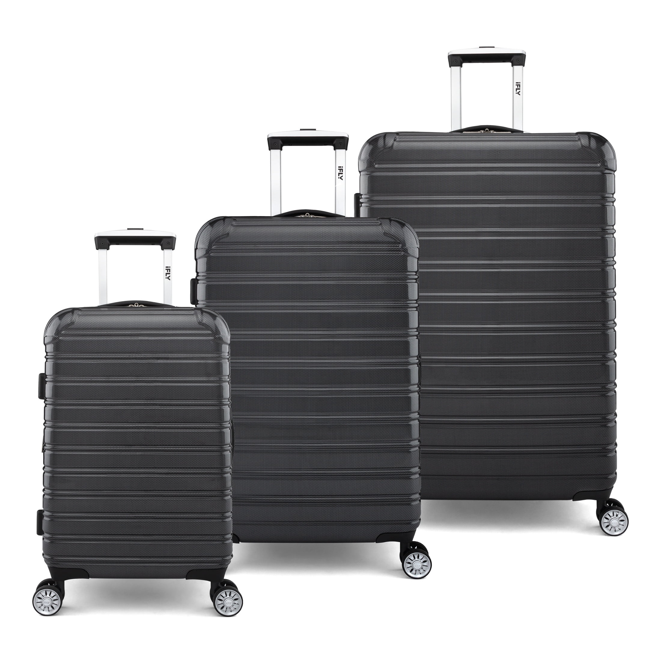 iFLY Fibertech 3 Piece Hardside Expandable Luggage Set, Black