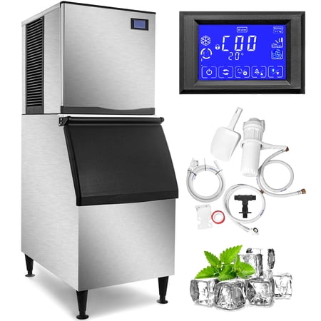 VEVOR 110V Commercial Ice Maker 400lbs/24h with 350lbs Bin, Full Clear Cube, LCD Panel, Stainless Steel, Quiet Operation, Auto Clean, Air Cooling, ETL Approved, Professional Refrigeration Equipment