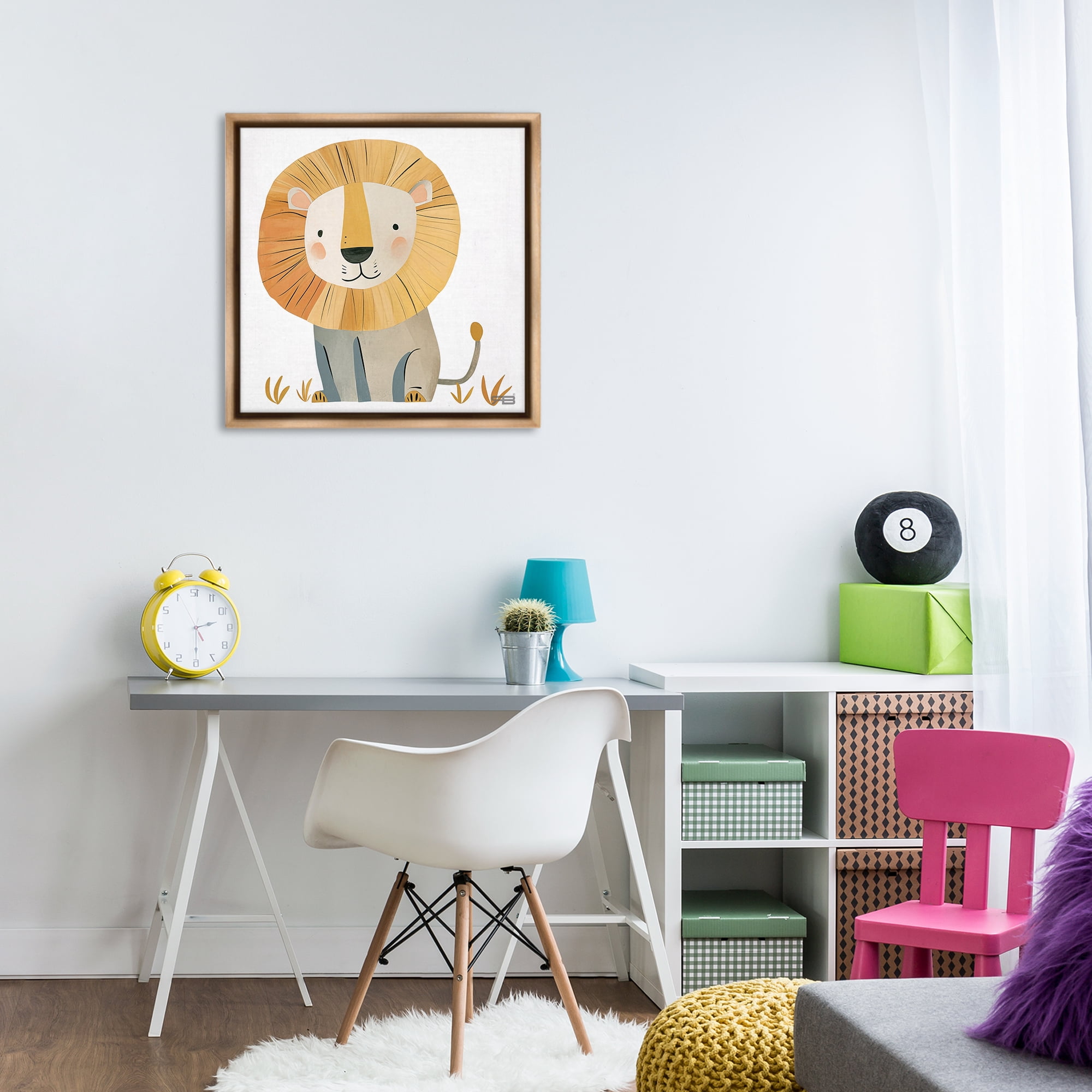 Stupell Industries Smiling Whimsical Lion Animals Painting Brown Floater Framed Canvas Art Print Wall Art, 25 x 25