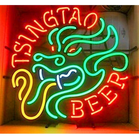 Queen Sense 20"x16" Tsingtao Beer Neon Sign Man Cave Pub Bar Wall Decor Artwork Handmade Neon Light 120TTBLV2