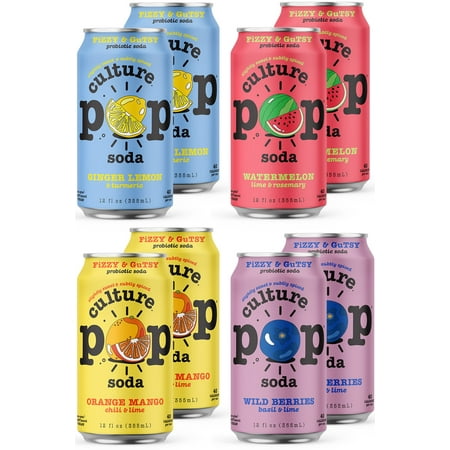 Culture Pop Sparkling Probiotic Soda, Feel Good Variety Pack, 12 Fl Oz Cans (Pack of 8)