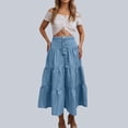 thumbnail image 2 of Angala Womens Skirts High Waist Tiered Maxi Skirts Solid Summer Flowy Lightweight Streetwear Holiday Casual Ladies Skirts Size S Blue, 2 of 5