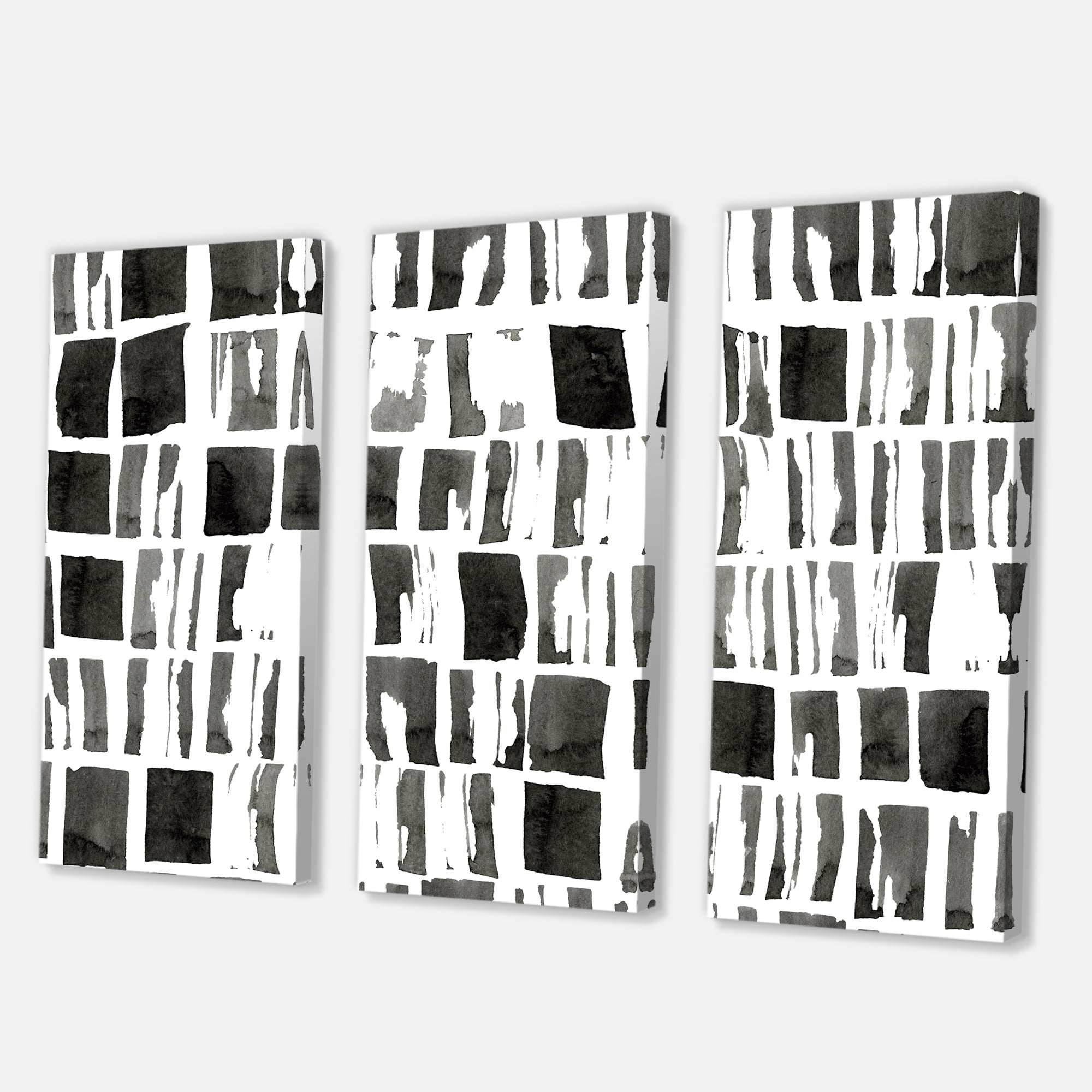 Designart ' Abstract Black and White Bricks ' Modern Canvas Wall Art Print