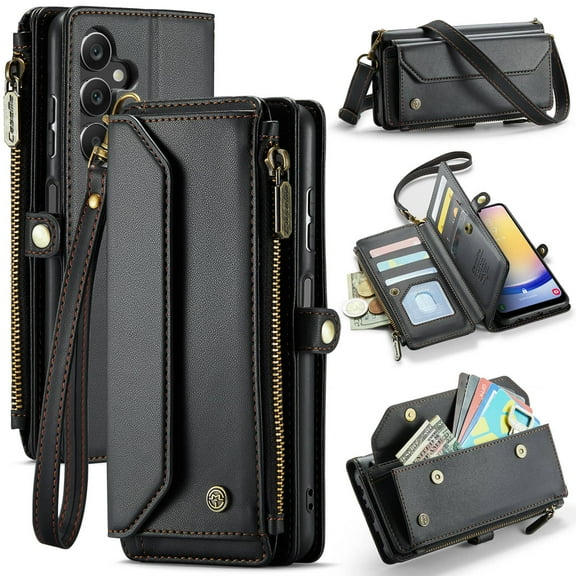 Crossbody for Samsung Galaxy A25 5G Case Wallet【RFID Blocking】with 10-Card Holder Zipper Bills Slot, Soft PU Leather Magnetic Shoulder Wrist Strap for Samsung Galaxy A25 5G Wallet Case Women