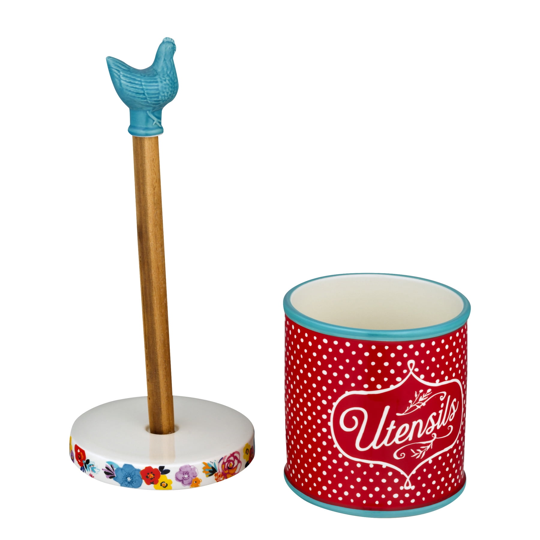 The Pioneer Woman Flea Market Paper Towel Holder and Utensil Crock, Turquoise