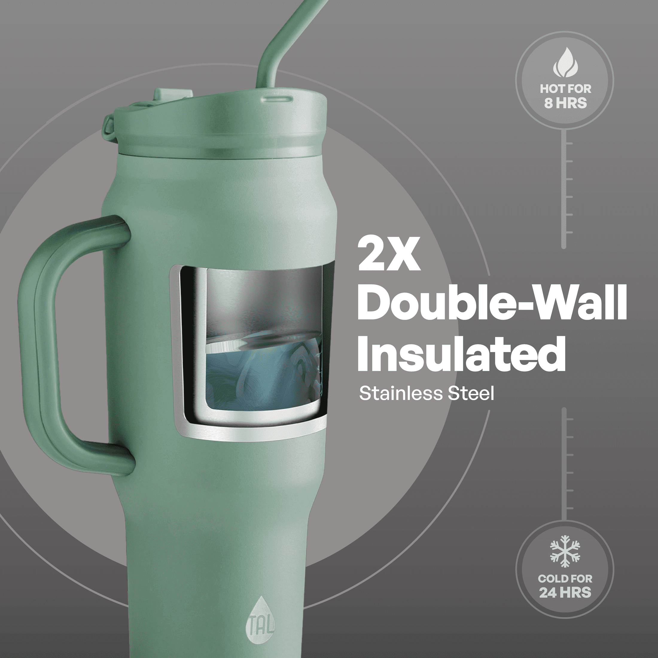 (4 pack) TAL 30oz Stainless Steel Basin Travel Mug with Silicone Straw, Sage