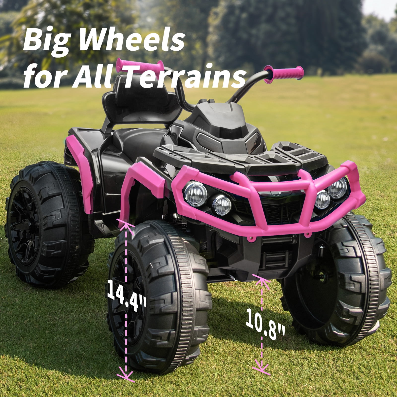 Hikiddo Kids ATV 4 Wheeler, 24V Kids Ride on Toy for Big Kid w/Bluetooth, 400W Motor - Pink