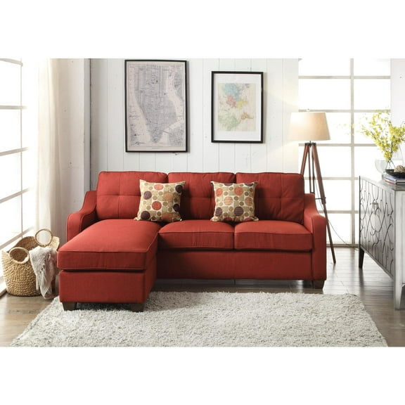 ACME Cleavon II Reversible Sectional Sofa & Ottoman w/2 Pillows, Red Linen