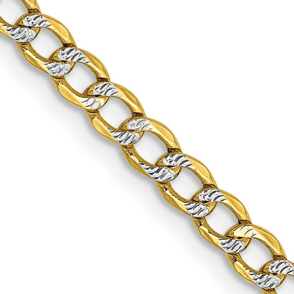 14K Yellow & Rhodium 3.4mm Semi-Solid With Pave Curb Chain (22 X 3.4) pwf080-22