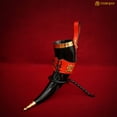 thumbnail image 5 of Mythrojan Medieval Drinking Horn 100% Natural Authentic Viking Norse Horn with Free Red Leather Holster, Canvas Bag for Wine, Beer Mead Ale, Perfect for Cosplay, LARP, Medieval Events - 350 ml, 5 of 8