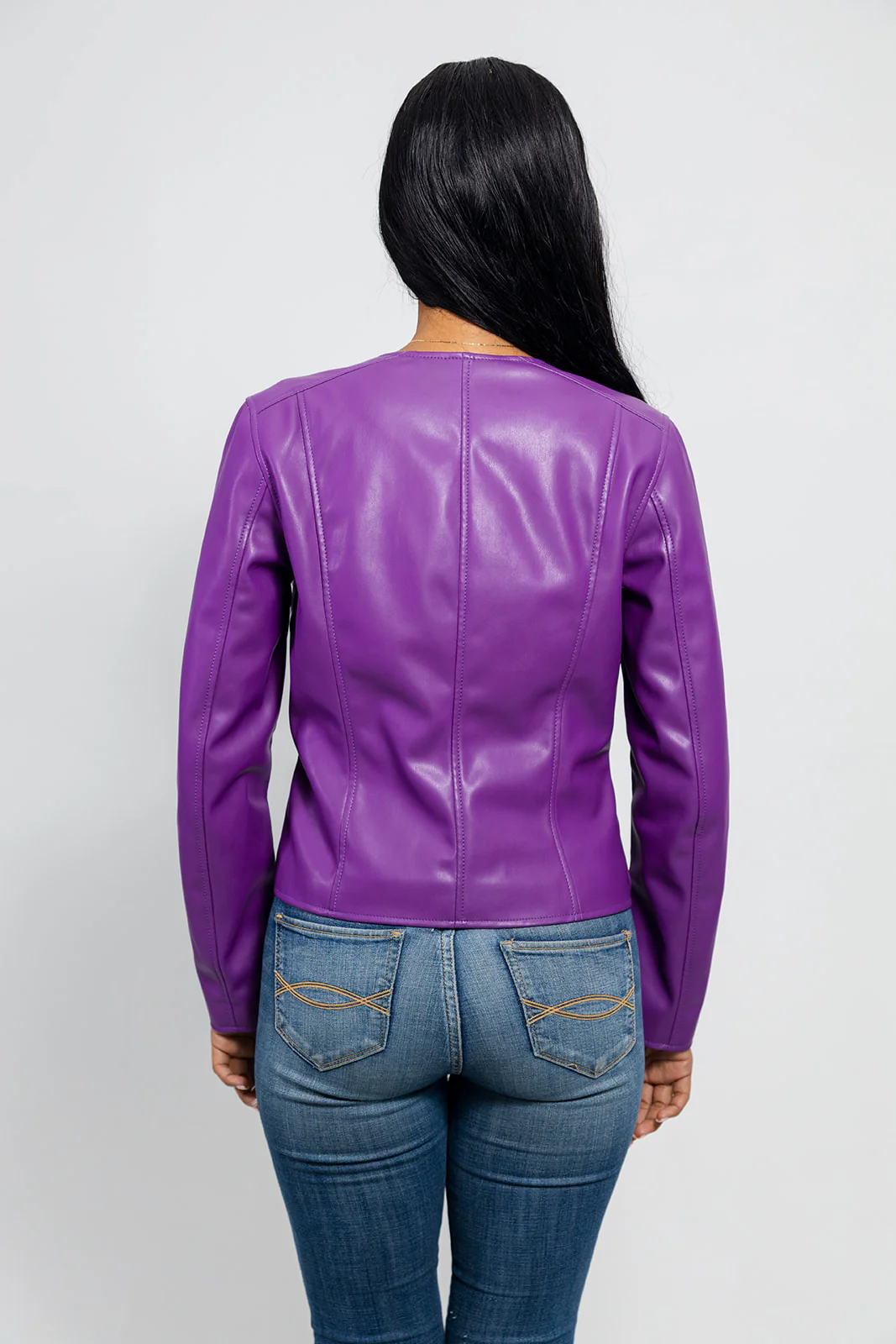Whet Blu VIOLET Vegan Faux Leather Fashion Zip-Up Stylish Design Lightweight Outerwear Jacket Women Purple Large