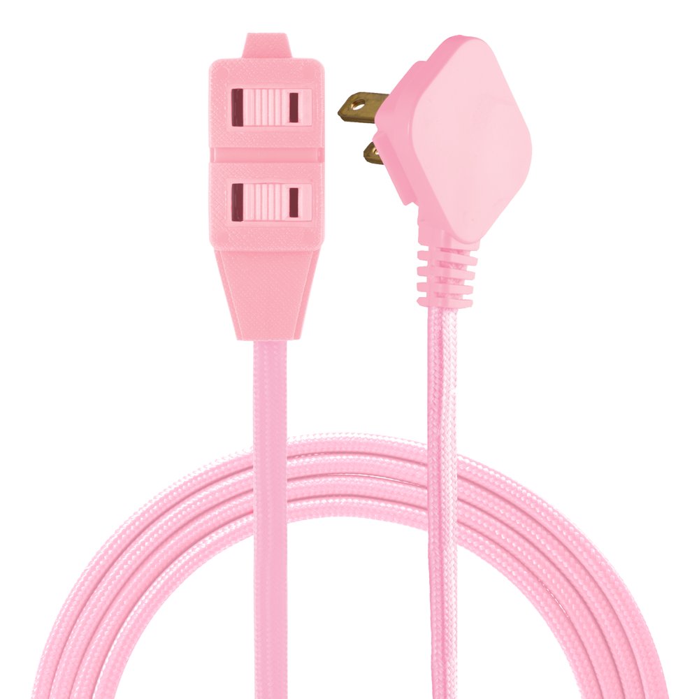 Cordinate 3 Outlet Extension Cord, 8 ft Braided Cable, Light Pink