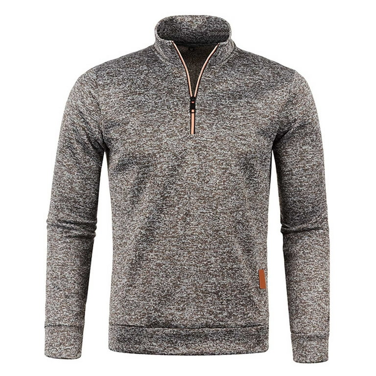 Hfyihgf Men's Quarter Zip Pullover Fleece Lined Long Sleeve Lightweight  Thermal Henley Shirts Stand Collar Comfy Golf Running Sweatshirts(Coffee,M)  