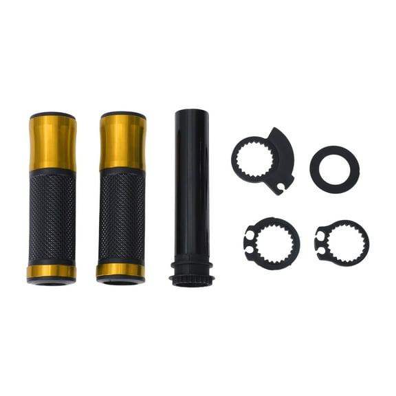 Unique Bargains 7/8" 22mm 15/16" 24mm Motorcycle Hand Grips Cover Kit Non Slip Aluminum Alloy Rubber Handlebar Hand Grips Black Gold Tone 1 Set Rhombus Pattern