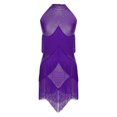thumbnail image 2 of Alvivi Robe de Danse Latine pour Femmes Paillettes Sans Manches Franges Chacha Salsa Rumba Tango Valse Tenue de Danse de Salon Violet L, 2 of 6